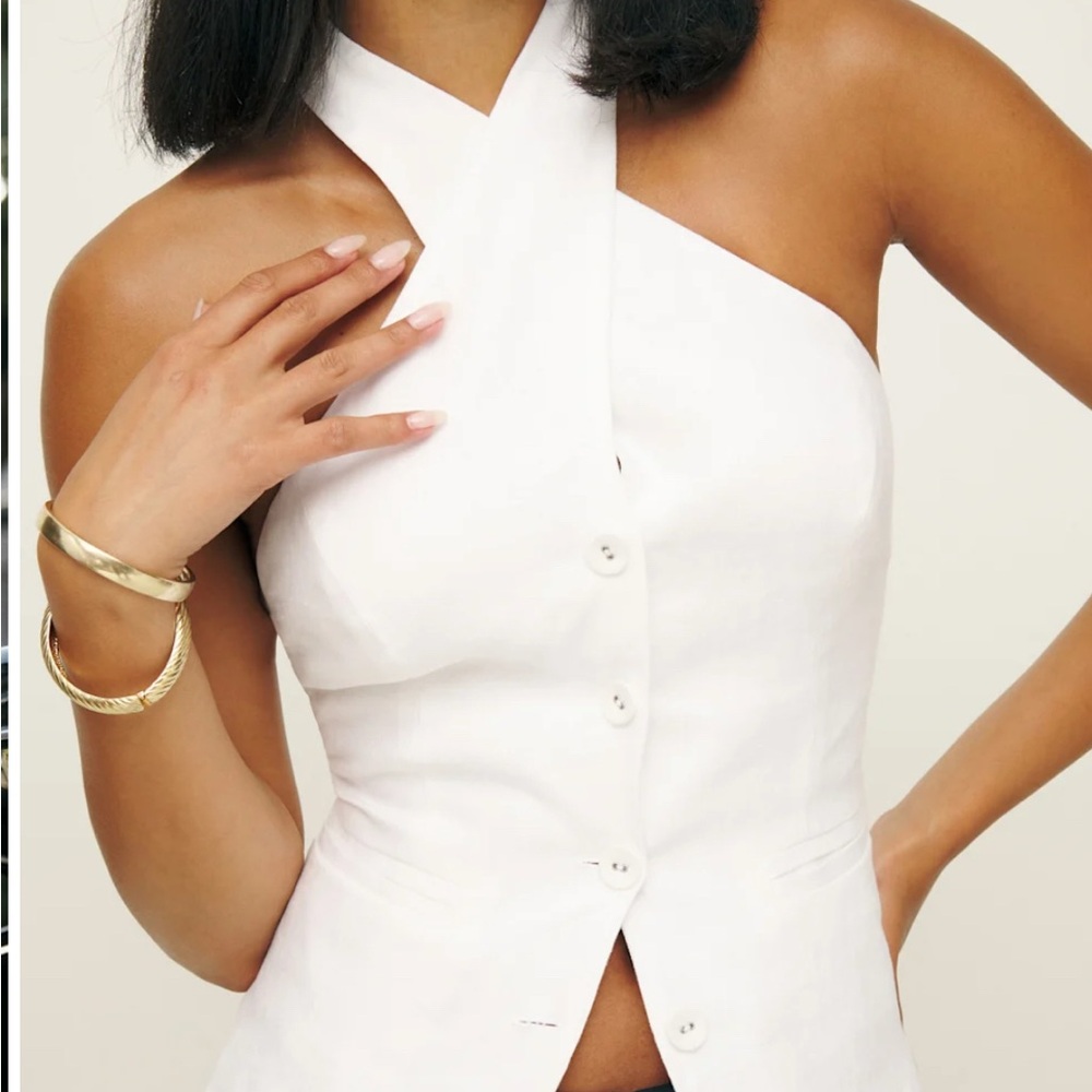 Reformation Tate White Linen Top